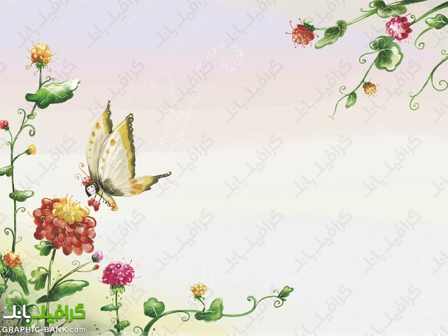 تصویر کارتونی گل و پروانه